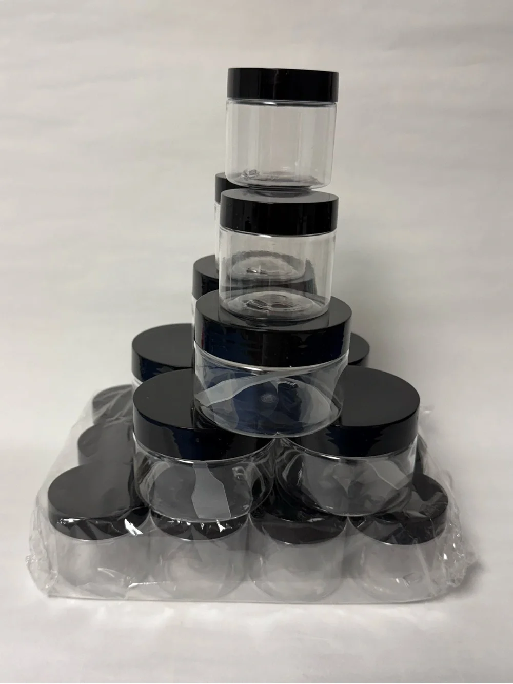CLEAR Plastic Storage Jars with Black Lids NWOT